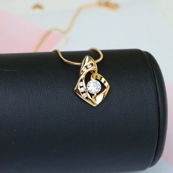 "Rose Gold Twist Pendant with Central Round Stone and Side Accents, XPPT1509 - Picture 6 of 13